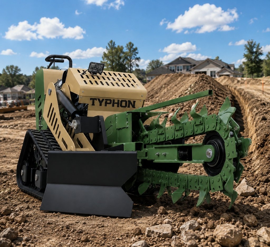 TYPHON Tracked Trencher cutting trench